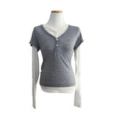 Layer Hug Layered Henley Button Long Sleeve Tee 