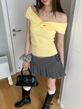 ストライププリーツボタンミニスカート