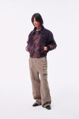 GARMENT-DYED DISTRESSED BELT LOOP POCKET CROSS PLEAT COLOR-TOOTH ZIPPER DRAWSTRING CARGO PANTS