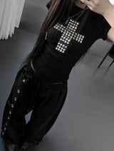 metallic cross stud short sleeve (3color)