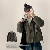 Char Hoodie Layered Color Matching Hood Zip-Up Padded Jumper 