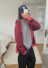 STRIPE WASHING HOOD ZIP-UP (2color)