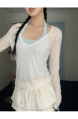Mint Loose-Fit Layered Sleeveless T-shirt( T + sleeveless set)