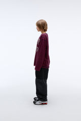 Weekend warrior typography printing stripe long sleeve (Red)