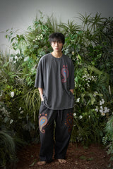ペイズリー柄カットアウト 1/2 Tシャツ (Charcoal)