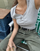 Laco Cap Sleeve Snap Button Crop Short Sleeve