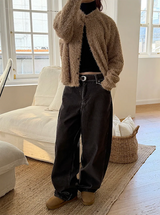 Hairy crop round knit cardigan(3color)