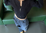 (TOP & ZIP-UP SET!) ダメージクロップドフィットニットジップアップ - 3 COLOR