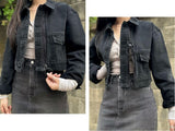 BLACK LOOSE FIT CROPPED DENIM JACKET code 20003