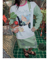 UnsocialNight original design autumn and winter Ollie frog oliwa co-branded illustration printed sweatshirt set for women