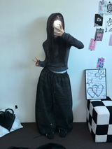 TRACK THREE LINE ダウンスナップバルーンロングパンツ 🖤🩶💚🧸2COLOR