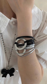 O ring leather bangle(2color)