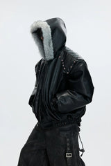 Hooded Leather Puffer Jacket