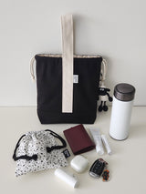 Simple line mini string pouch bag - black