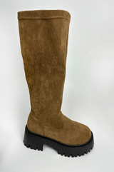 6CM PLATFORM SUEDE Y2K ROUND-TOE STRETCH CRAB-LEG ボディーシェーピングブーツ - 2 COLOR