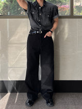 Males Western Denim Short Sleeve Shirt