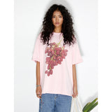 Grape print short-sleeved summer men's and women's casual loose pure cotton versatile T-shirt