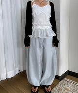 Demon Pastel Summer Cotton Big Wide Long Cotton Pants with Belt Detail 4 Colors