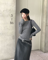 マロンレイヤードスタイルキャミソールセットロングスリーブTシャツ