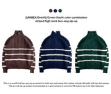 [UNISEX/Overfit] クラウンハチカラーコンビネーションストライプドハイネックツーウェイジップアップ (3 colors)
