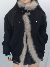 Milkfur high neck suede jumper