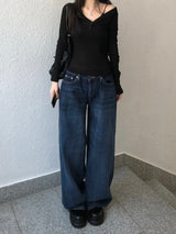 Indigo Low Rise Wide Denim Pants (one color)