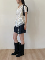 [Short Sleeve Version] Drape Color Matching Loose Fit Blouse