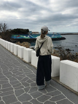 チェックボタンロールアップワイドパンツ (2c)