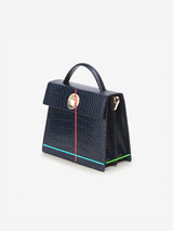 LAZEL MINI CROC ショルダーレザーバッグ / Wani Navy