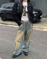 Side vintage denim pants