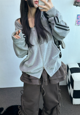 ベルベットヒップ3ラインフーディールーズフィットジップアップ💙🩷🩶🖤4カラー