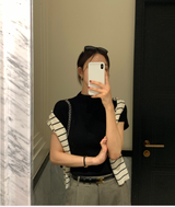 Rear Cashmere Mock Neck Cap Sleeve Knit / 5 colors
