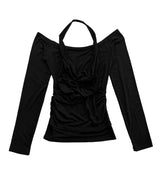 ドレープカウルネックホルターオフショルダーTシャツ
