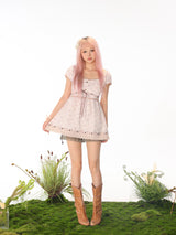 Rose Island floral layered mesh lantern sleeve top and mini skirt
