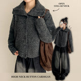 Hani cozy high neck button cardigan