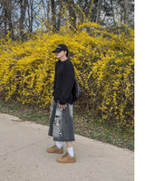 Sheer Raw-Edge Waffle Long Sleeve
