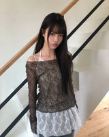 シュヒンレイヤードレースニット
