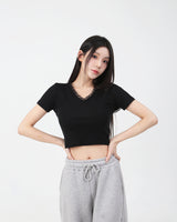 レースVネッククロップTシャツ White