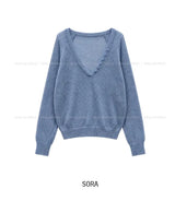 Monde Button Deep V-Neck Mohair Knit