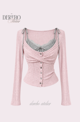 Lady Pink Gray Layered Long-Sleeve Top