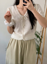 Pastel Pogeun Ribbon Short-Sleeved Knit Cardigan (3color)
