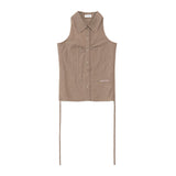 SLEEVLESS SHIRRING SHIRTS (PINK YELLOW)