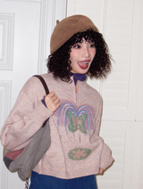 Retro high-neck printed sweater
