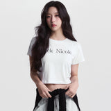 NICOLE PINTUCK CROP TEE_BLACK