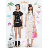 BETWEENAND Women's New Short-Sleeve T-Shirt with Colorful Island Pearl Embroidery and Two-Tone Design