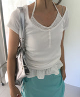 Somi Round Neck / U-Neck Button Cap Sleeve Short Sleeve T-Shirt (3 Colors)