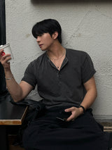 Stitch pigment henley neck short sleeve tee