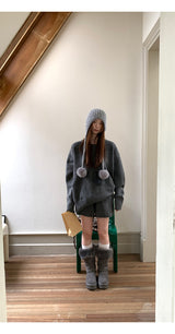 Wool charcoal oversized knit pants two-piece set
