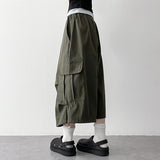 ストリングカーゴバミューダパンツ バンディングワイドショートパンツ ポケットカプリハーフパンツ(3 colors)