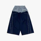 layered deconstructed denim capri shorts_blue